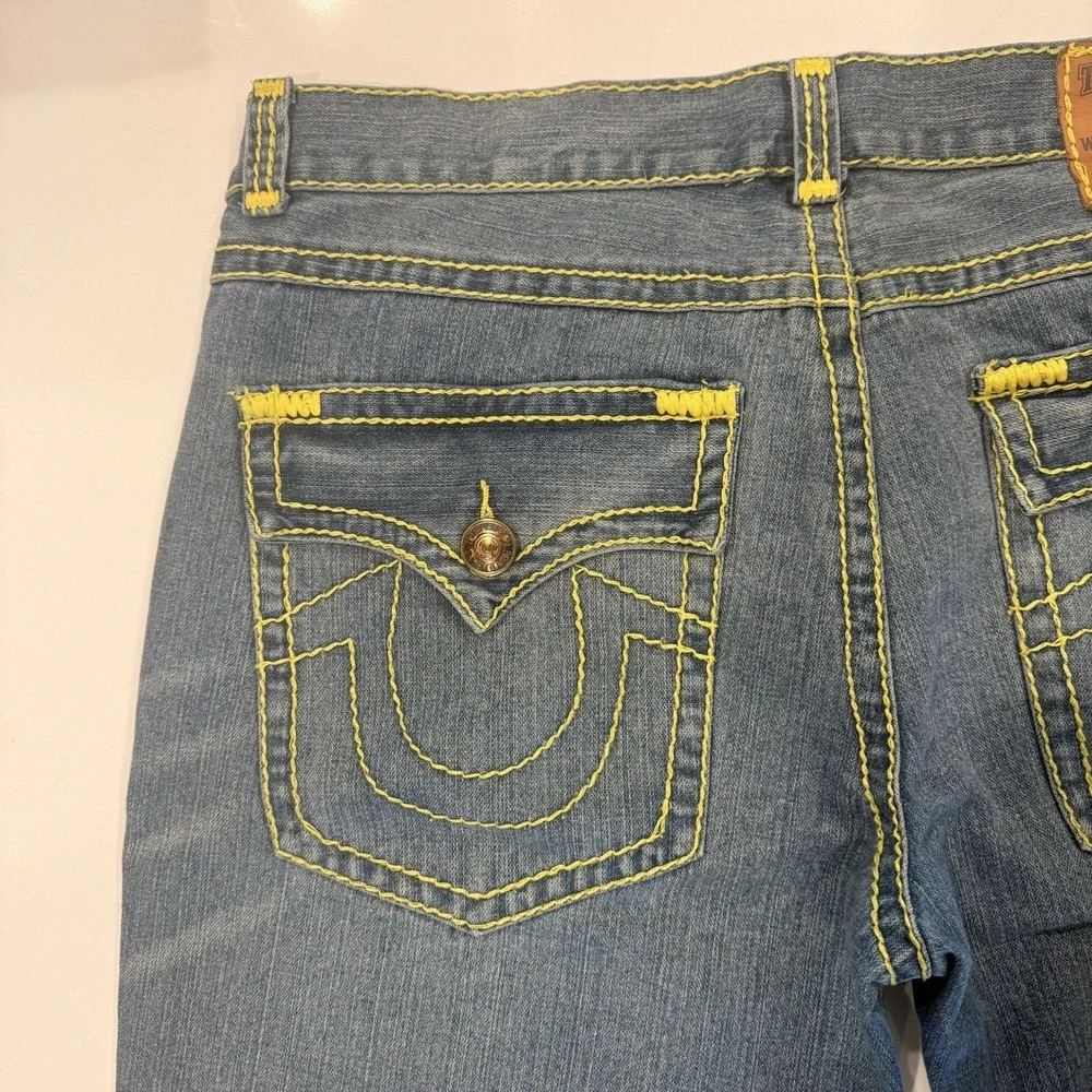 Y2K TRUE Religion World Tour Bobby Super T Men's 42 Jeans Neon Green‎ Stitch